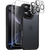 image:imageJETech 5 in 1 Matte Case for iPhone 16 Pro Max Black  2 Tempered Glass Screen Protectors 2 Camera Lens Protectors Translucent Back Protective Phone CoverBlack