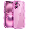 image:imageJETech Wavy Case for iPhone 16 Plus Pink  Cute Wavy Design Shockproof Protection Hard Clear PC Back Comfortable GripPink