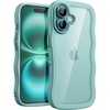image:imageJETech Wavy Case for iPhone 16 Plus Pink  Cute Wavy Design Shockproof Protection Hard Clear PC Back Comfortable GripTeal