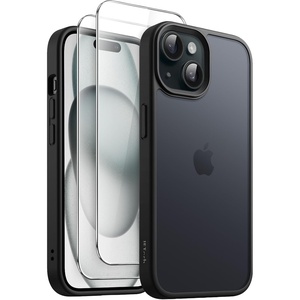 image:imageJETech 3 in 1 Matte Case for iPhone 15 Black  2 Tempered Glass Screen Protectors Translucent Frosted Phone CoverBlack