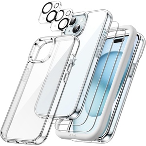 image:imageJETech 5 in 1 Case for iPhone 15 AntiYellowing Clear  2 Tempered Glass Screen Protectors 2 Camera Lens Protectors Shockproof Bumper Phone CoverClear