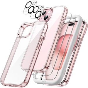 image:imageJETech 5 in 1 Case for iPhone 15 AntiYellowing Clear  2 Tempered Glass Screen Protectors 2 Camera Lens Protectors Shockproof Bumper Phone CoverPink