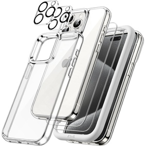 image:imageJETech 5 in 1 Case for iPhone 15 Pro AntiYellowing Clear  2 Tempered Glass Screen Protectors 2 Camera Lens Protectors Shockproof Bumper Phone CoverClear