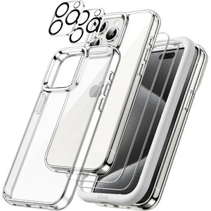 image:imageJETech 5 in 1 Case for iPhone 15 Pro Max AntiYellowing Clear  2 Tempered Glass Screen Protectors 2 Camera Lens Protectors Shockproof Bumper Phone CoverClear
