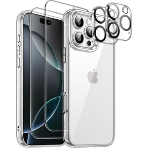 image:imageJETech 5 in 1 Case for iPhone 16 Pro AntiYellowing Clear  2 Tempered Glass Screen Protectors 2 Camera Lens Protectors Shockproof Bumper Phone CoverClear