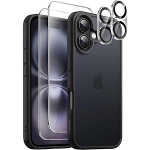image:imageJETech 5 in 1 Matte Case for iPhone 16 Black  2 Tempered Glass Screen Protectors 2 Camera Lens Protectors Translucent Back Protective Phone CoverBlack