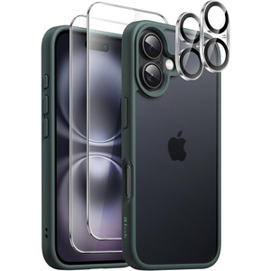 image:imageJETech 5 in 1 Matte Case for iPhone 16 Black  2 Tempered Glass Screen Protectors 2 Camera Lens Protectors Translucent Back Protective Phone CoverDark Green