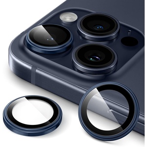 image:imageJETech Camera Lens Protector for iPhone 15 Pro15 Pro Max Black Titanium  9H Tempered Glass 11 Invisible Fit Metal Individual Ring Cover Easy Installation Tray HD ClearBlue Titanium