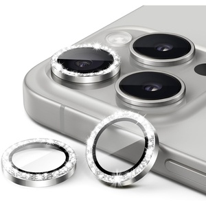 image:imageJETech Camera Lens Protector for iPhone 15 Pro15 Pro Max White Titanium  Bling Glitter Individual 9H Tempered Glass Metal Ring Cover HD ClearWhite Titanium