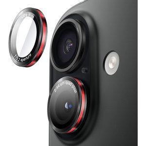 image:imageJETech Camera Lens Protector for iPhone 1515 Plus BlackRed 1 Set  9H Tempered Glass Metal Individual Ring Cover TwoTone Easy Installation Tray HD CleariPhone 1616 Plus