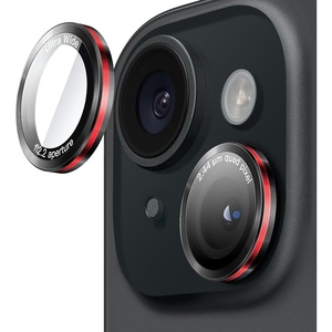 image:imageJETech Camera Lens Protector for iPhone 1515 Plus BlackRed 1 Set  9H Tempered Glass Metal Individual Ring Cover TwoTone Easy Installation Tray HD CleariPhone 1515 Plus