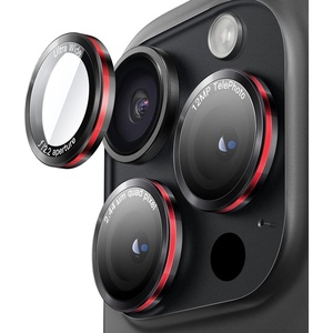 image:imageJETech Camera Lens Protector for iPhone 1515 Plus BlackRed 1 Set  9H Tempered Glass Metal Individual Ring Cover TwoTone Easy Installation Tray HD CleariPhone 15 Pro15 Pro Max