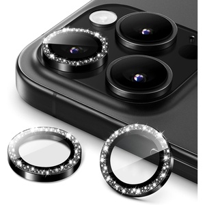 image:imageJETech Camera Lens Protector for iPhone 16 Pro16 Pro Max Desert Titanium  Bling Glitter Individual 9H Tempered Glass Metal Ring Cover HD ClearBlack