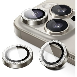 image:imageJETech Camera Lens Protector for iPhone 16 Pro16 Pro Max Desert Titanium  Bling Glitter Individual 9H Tempered Glass Metal Ring Cover HD ClearNatural Titanium