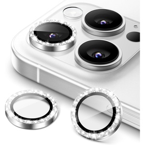image:imageJETech Camera Lens Protector for iPhone 16 Pro16 Pro Max Desert Titanium  Bling Glitter Individual 9H Tempered Glass Metal Ring Cover HD ClearSilver