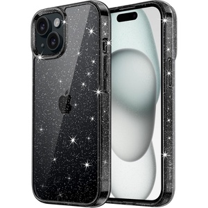 image:imageJETech Glitter Case for iPhone 15 Clear  Sparkly Glitter Design Shockproof Protection Clear Back Stylish LookBlack