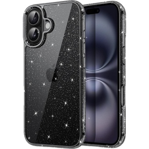 image:imageJETech Glitter Case for iPhone 16 Clear  Sparkly Glitter Design Shockproof Protection Clear Back Stylish LookBlack