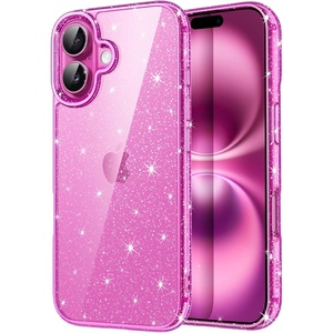 image:imageJETech Glitter Case for iPhone 16 Clear  Sparkly Glitter Design Shockproof Protection Clear Back Stylish LookPink