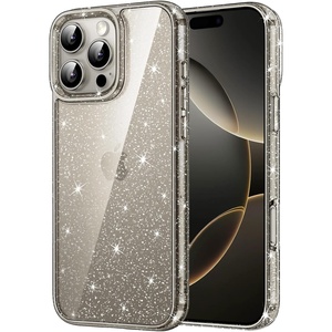 image:imageJETech Glitter Case for iPhone 16 Pro Clear  Sparkly Glitter Design Shockproof Protection Clear Back Stylish LookNatural Titanium