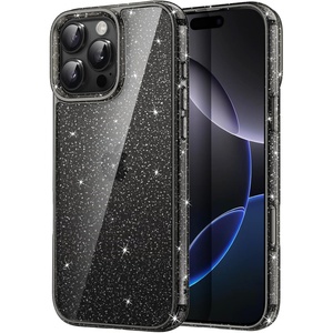 image:imageJETech Glitter Case for iPhone 16 Pro Max Clear  Sparkly Glitter Design Shockproof Protection Clear Back Stylish LookBlack Titanium