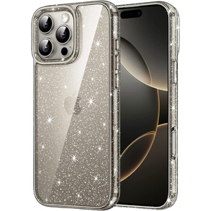 image:imageJETech Glitter Case for iPhone 16 Pro Max Clear  Sparkly Glitter Design Shockproof Protection Clear Back Stylish LookNatural Titanium