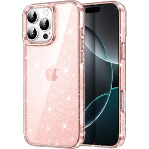 image:imageJETech Glitter Case for iPhone 16 Pro Max Clear  Sparkly Glitter Design Shockproof Protection Clear Back Stylish LookPink