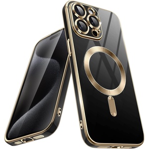 image:imageJETech Magnetic Case for iPhone 15 Pro 61Inch Compatible with MagSafe Camera Lens Full Protection Shockproof Soft TPU Electroplated Phone Cover Natural TitaniumBlack Titanium