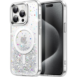 image:imageJETech Magnetic Glitter Case for iPhone 15 Pro Max Clear  Compatible with MagSafe Sparkle Bling Design Shockproof Protection Cute Shiny Aesthetic for Women and GirlsClear
