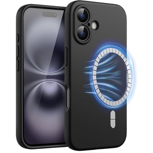 image:imageJETech Magnetic Silicone Case for iPhone 16 Black  Compatible with MagSafe Silky Soft Touch Full Camera Lens Protection Shock Absorbing Phone CoverBlack