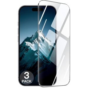 image:imageJETech Shatterproof Screen Protector for iPhone 15 Pro 3Pack  9H Tempered Glass Military Grade Film Easy Installation Tool HD Clear CaseFriendlyiPhone 17 Pro Max
