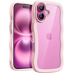 image:imageJETech Wavy Case for iPhone 16 Plus Pink  Cute Wavy Design Shockproof Protection Hard Clear PC Back Comfortable GripLight Pink