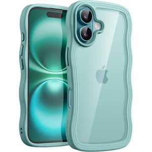 image:imageJETech Wavy Case for iPhone 16 Plus Pink  Cute Wavy Design Shockproof Protection Hard Clear PC Back Comfortable GripTeal