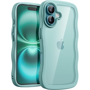 image:imageJETech Wavy Case for iPhone 16 Ultramarine  Cute Wavy Design Shockproof Protection Hard Clear PC Back Comfortable GripTeal