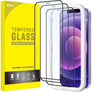 image:imageJETech FullCoverage Screen Protector for iPhone 12 Pro Max 3Pack  Black Edge Tempered Glass Easy Installation Tool HD Clear CaseFriendlyiPhone 12 mini