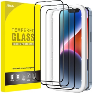 image:imageJETech FullCoverage Screen Protector for iPhone 12 Pro Max 3Pack  Black Edge Tempered Glass Easy Installation Tool HD Clear CaseFriendlyiPhone 14 Plus